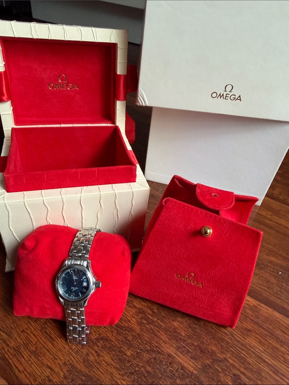 Omega ladies Silver Bracelet Watch with Black Dial
